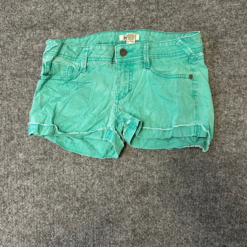 Mudd Shorts Womens Size 5 Teal Stretch Denim Raw Hem Low Rise Casual Summer